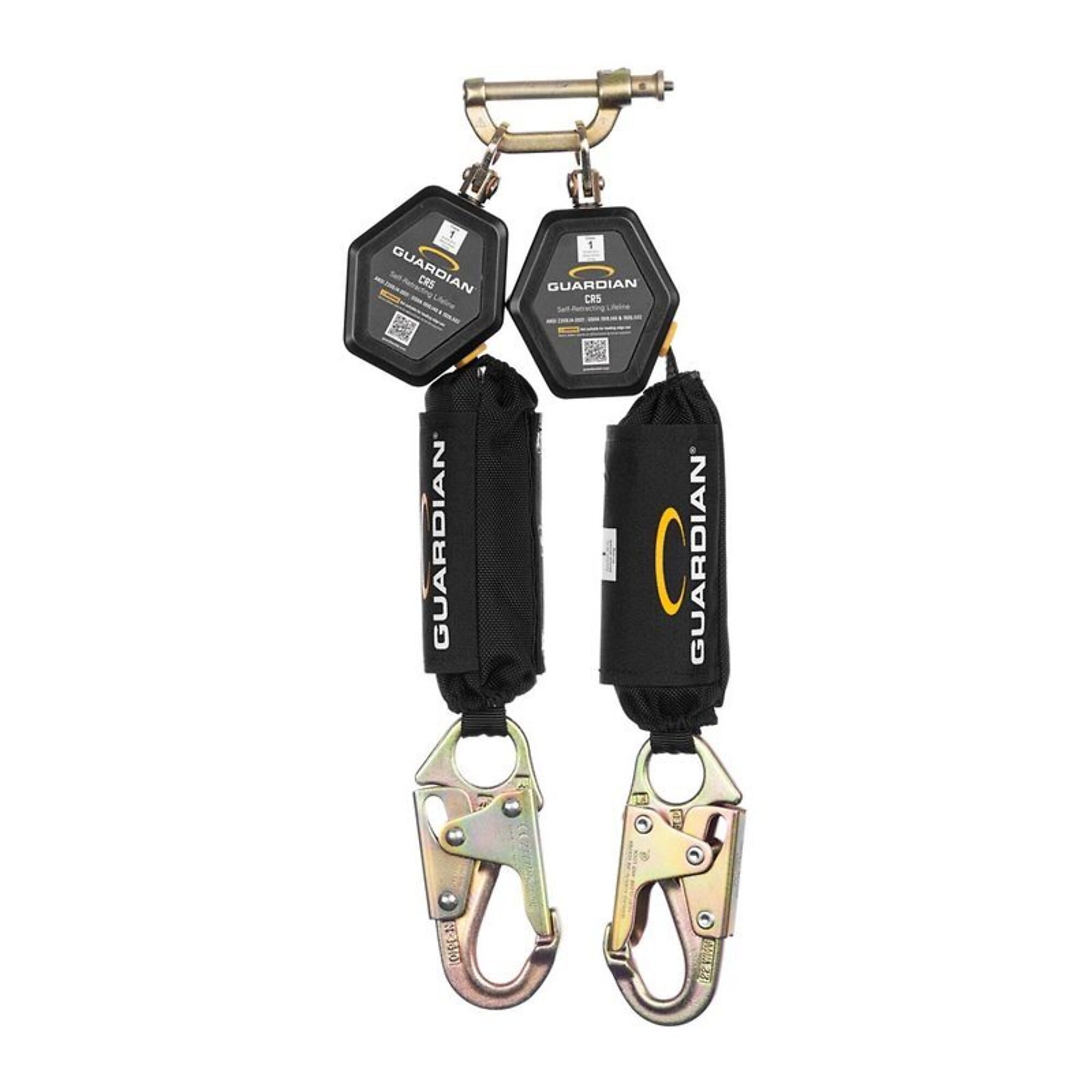 Guardian Fall Protection CR5 Web Dual Leg Personal Self-Retracting Lifeline — 6ft., Steel Snap Hook, Class 1, ANSI and OSHA Compliant, Model# 1400203